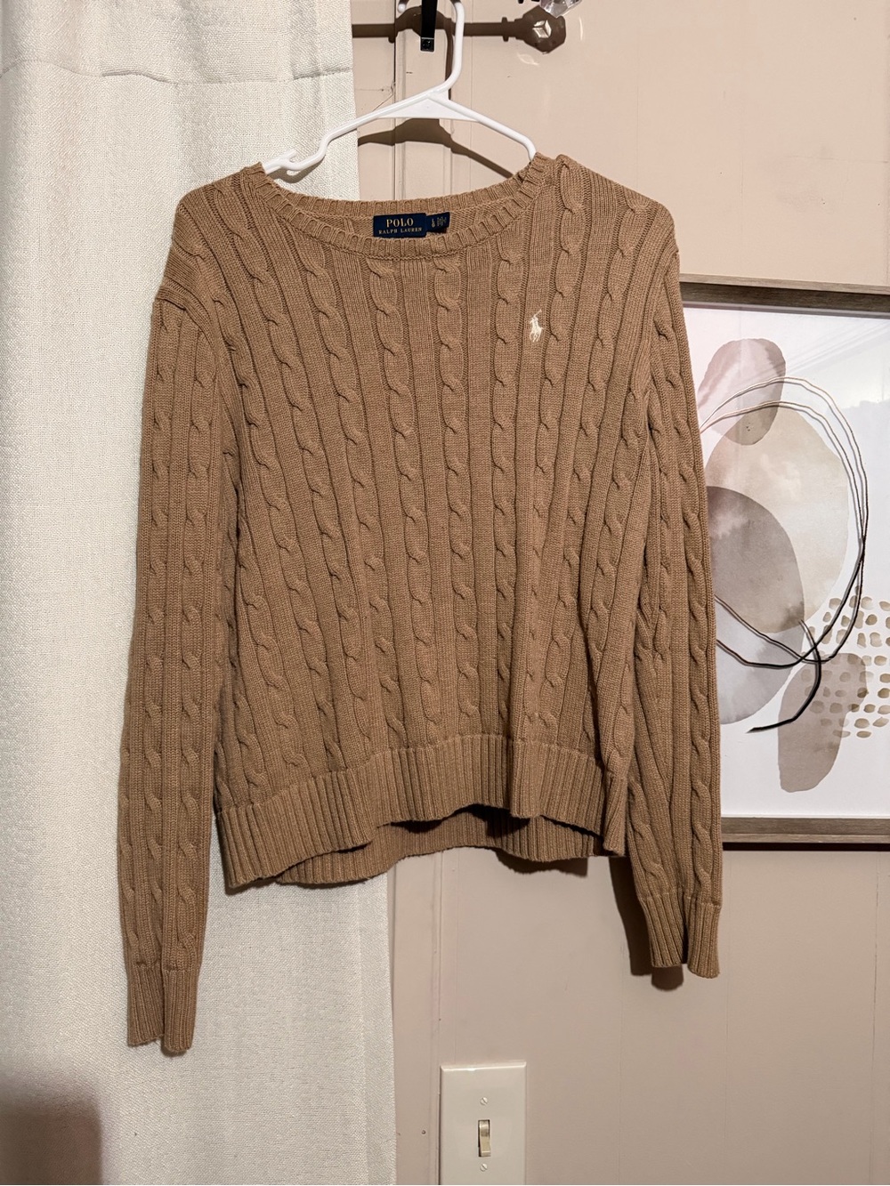 Ralph Lauren Cable Knit Crewneck Sweater in Camel